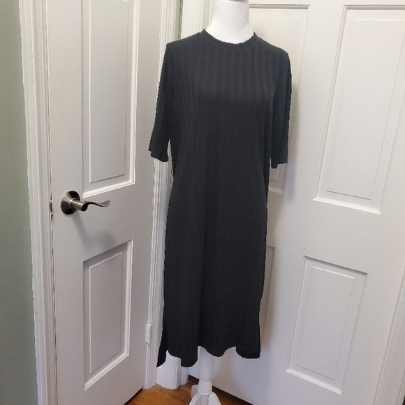 NWT Eileen Fisher Mock Neck Black Ribbed Knit Dress Size Medium Retail $198 - Picture 1 of 13
